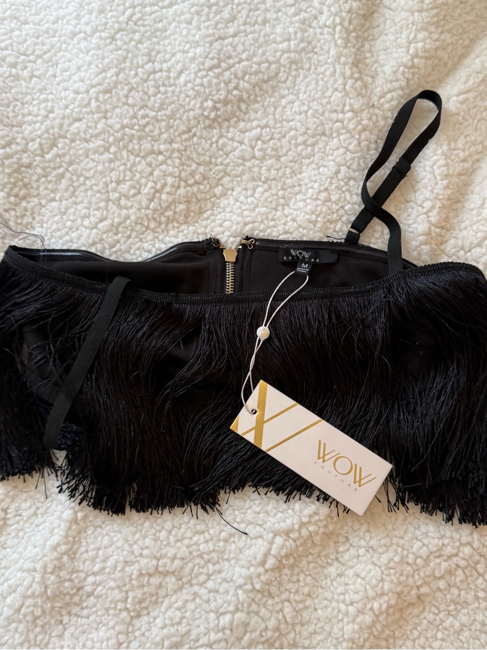 WOW couture Black Fringe Evening Bag with Gold Accent Tag